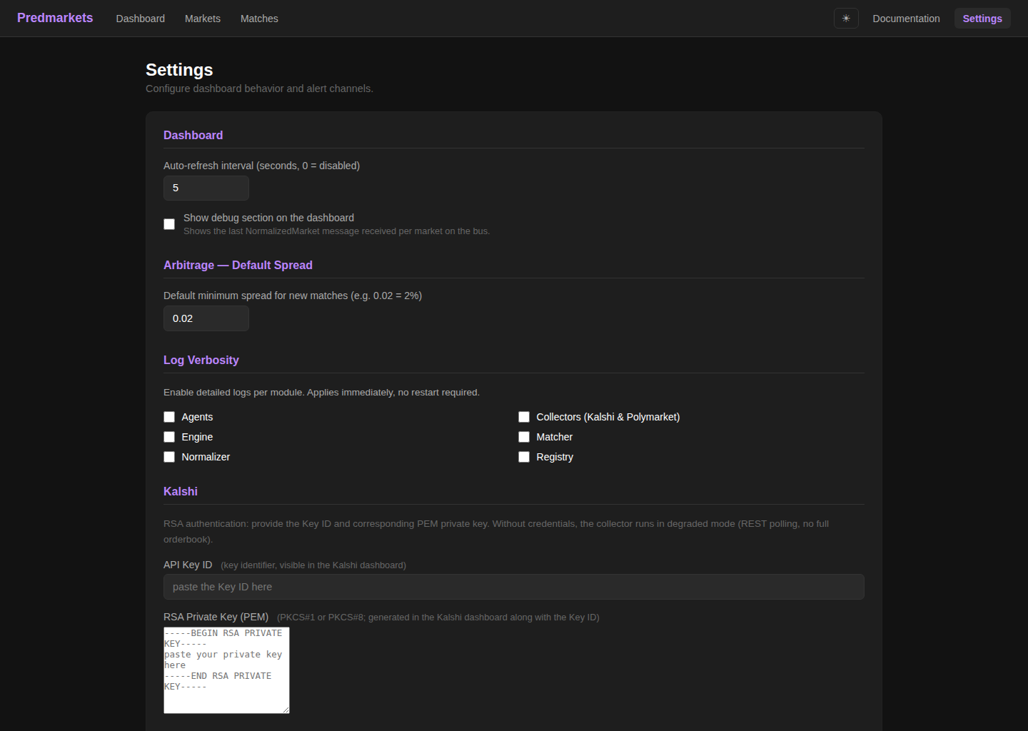 Arbomen settings page with alert and integration configuration